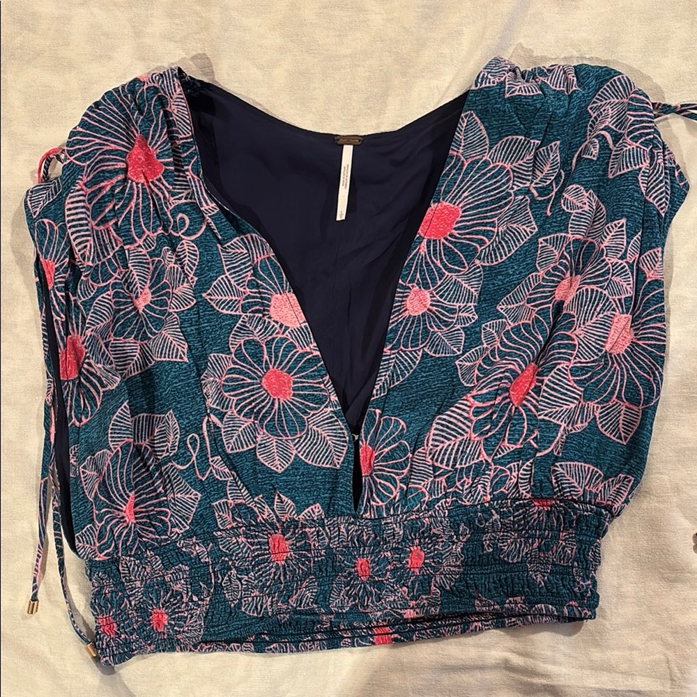 Free People Floral Blue and Pink Women's Top and Hi-Low Skirt